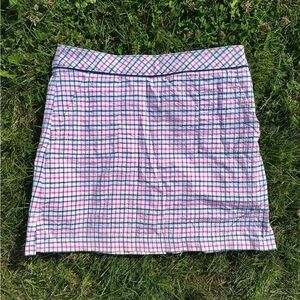 Retro Greg Norman Plaid Women's Skirt in Pink and Navy Blue Stripes
